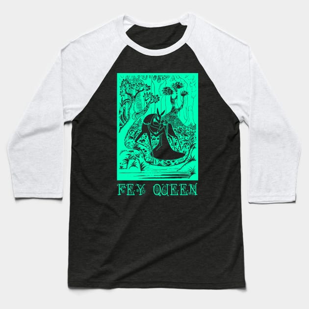 The Fey Queen With Deer Baseball T-Shirt by Talesbybob